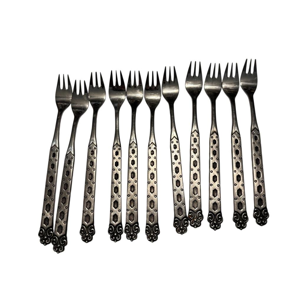 Oneida Northland Stainless Japan Cocktail Fork Set 11 MCM Black Accent Vintage